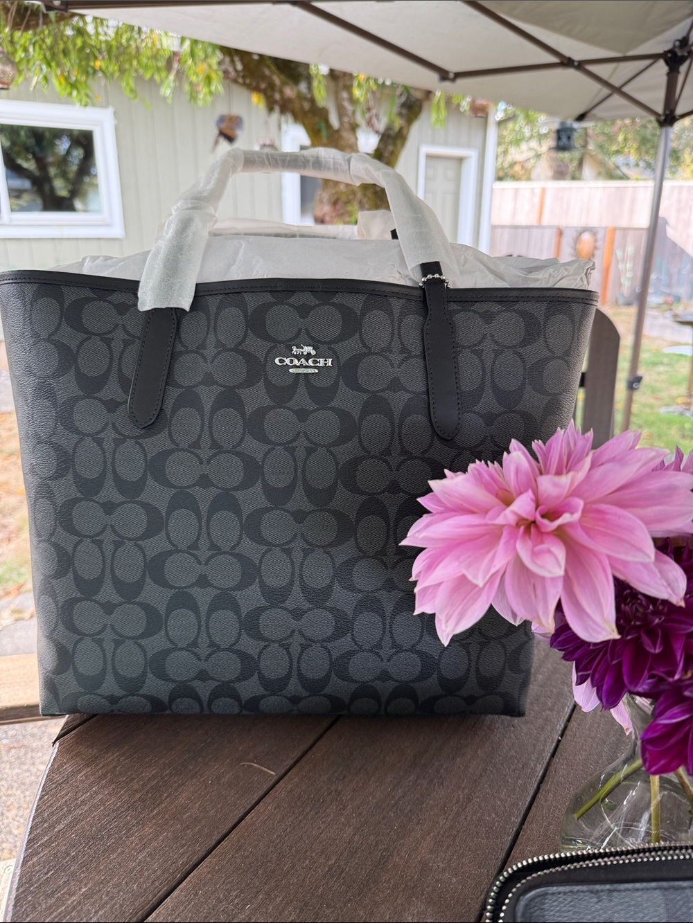 Coach Black Signature Print Tote
